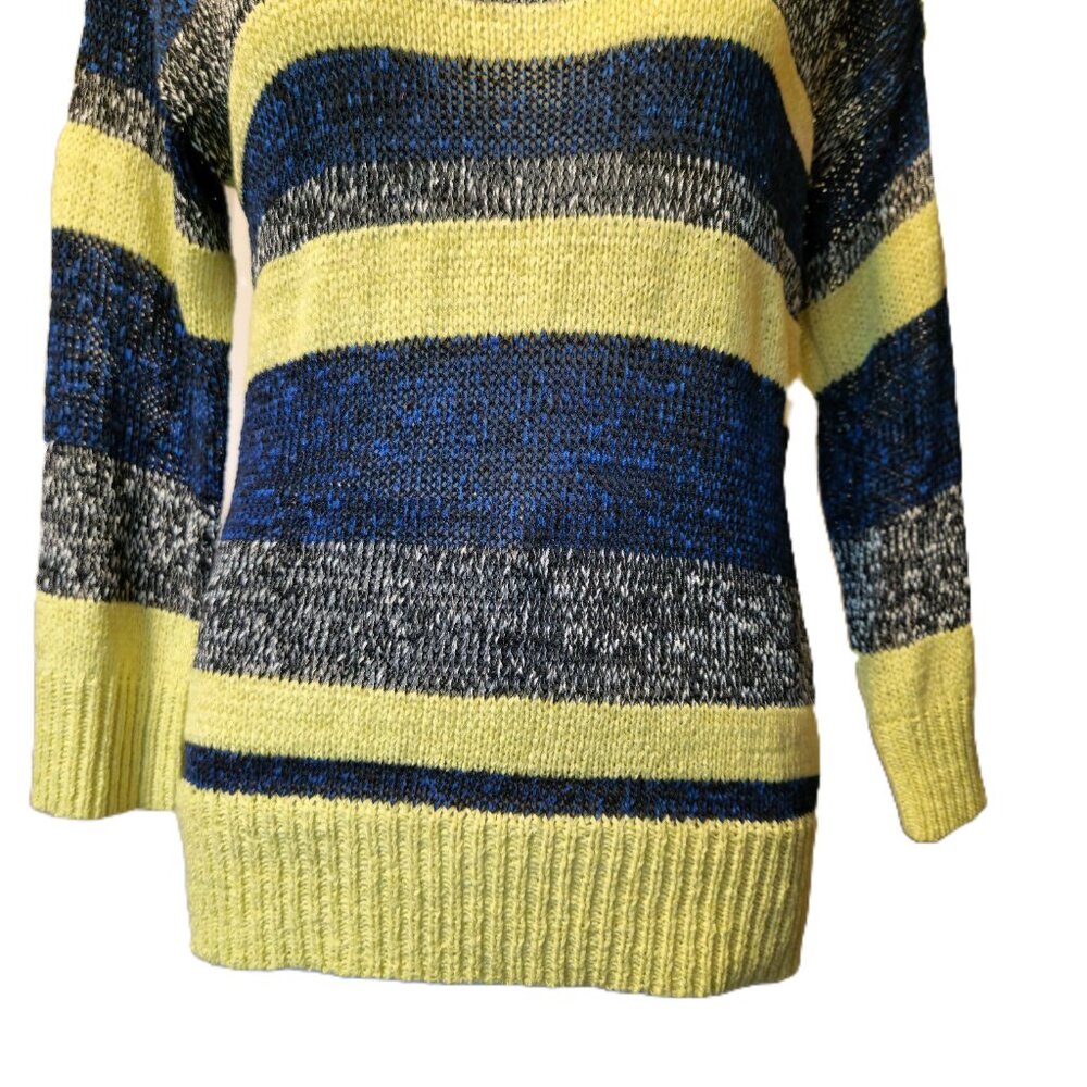 ❤️ 4/$20 Cable & Gauge knit sweater Women's medium stripes yellow blue comfy - Picture 3 of 14